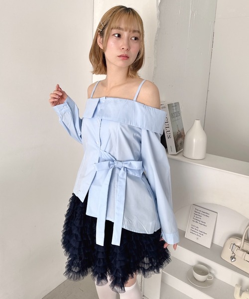 Loueme(ルエム)の「オフショルダーリボンブラウス(Tシャツ/カットソー・レディース・ブラック系その他/ライトブルー/ホワイト/ブルー系その他・FREE)」の22枚目の写真
