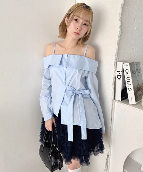 Loueme(ルエム)の「オフショルダーリボンブラウス(Tシャツ/カットソー・レディース・ブラック系その他/ライトブルー/ホワイト/ブルー系その他・FREE)」の21枚目の写真