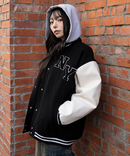 WEGO（ウィゴー）の「WEGO/2WAYフード付きビッグスタジャン（スタジャン・レディース・ブラック/ダークグリーン・FREE）」の15枚目の写真