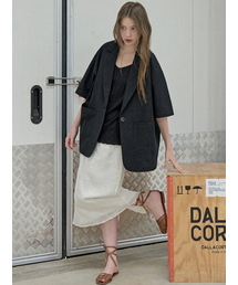 Linen Overfit Basic Tailored Jacket - Black