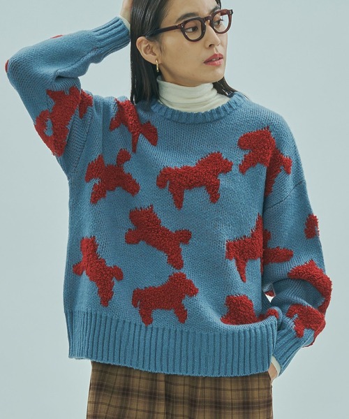 ROSE BUD（ローズバッド）の「MOTIF JACQUARD KNIT（ニット/セーター・レディース・ブルー/ブラック・ONE SIZE）」の2枚目の写真