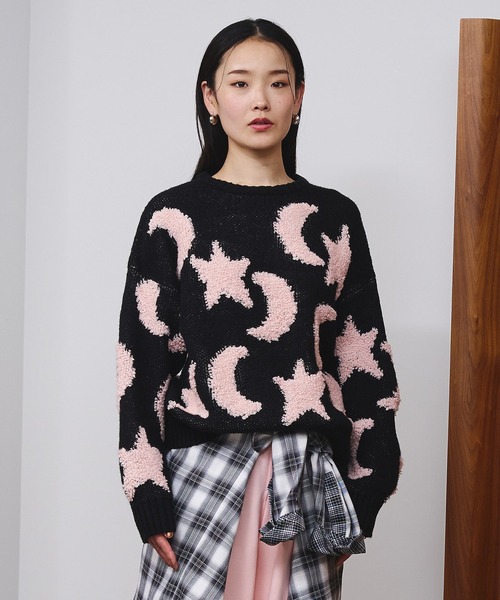 ROSE BUD（ローズバッド）の「MOTIF JACQUARD KNIT（ニット/セーター・レディース・ブルー/ブラック・ONE SIZE）」の4枚目の写真