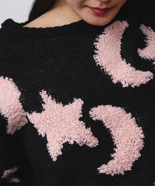ROSE BUD（ローズバッド）の「MOTIF JACQUARD KNIT（ニット/セーター・レディース・ブルー/ブラック・ONE SIZE）」の9枚目の写真