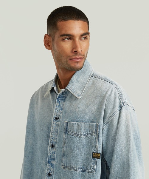 G-STAR（ジースター）の「Boxy Fit Overshirt/ボックスシルエットオーバーサイズシャツジャケット（シャツ/ブラウス・メンズ・ライトブルー・LARGE/SMALL/X-LARGE/X-SMALL）」の4枚目の写真