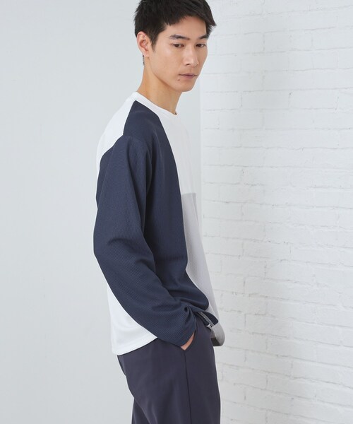 THE SHOP TK （ザ ショップ ティーケー ）の「【ちょうどいいカジュアル】パネルブロッキング長袖Tシャツ（Tシャツ/カットソー・メンズ・ライトグレー系4/ホワイト系7/ネイビー系4・02/03/04）」の4枚目の写真