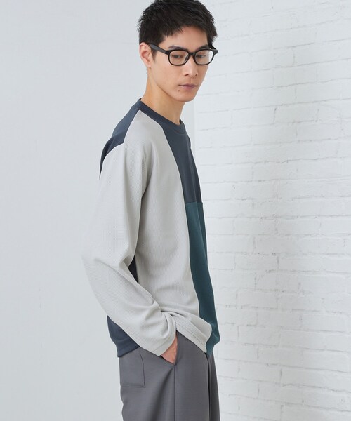 THE SHOP TK （ザ ショップ ティーケー ）の「【ちょうどいいカジュアル】パネルブロッキング長袖Tシャツ（Tシャツ/カットソー・メンズ・ライトグレー系4/ホワイト系7/ネイビー系4・02/03/04）」の8枚目の写真