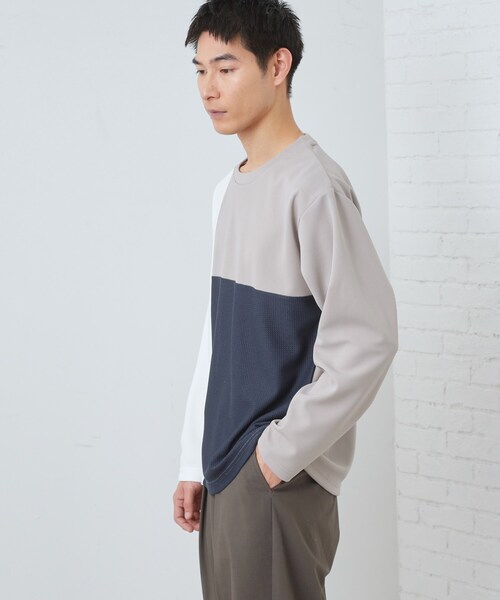 THE SHOP TK （ザ ショップ ティーケー ）の「【ちょうどいいカジュアル】パネルブロッキング長袖Tシャツ（Tシャツ/カットソー・メンズ・ライトグレー系4/ホワイト系7/ネイビー系4・02/03/04）」の12枚目の写真