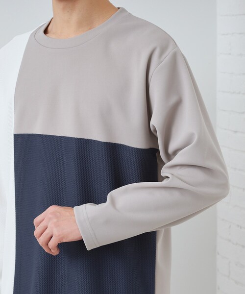 THE SHOP TK （ザ ショップ ティーケー ）の「【ちょうどいいカジュアル】パネルブロッキング長袖Tシャツ（Tシャツ/カットソー・メンズ・ライトグレー系4/ホワイト系7/ネイビー系4・02/03/04）」の20枚目の写真