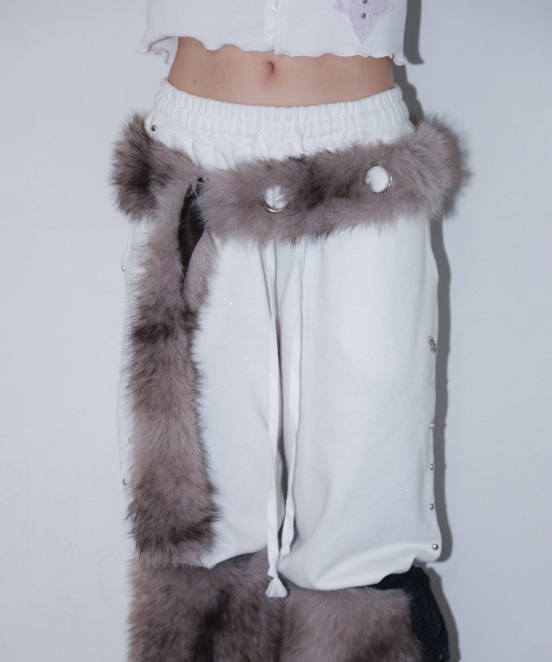 fur loop eyelet belt - beige