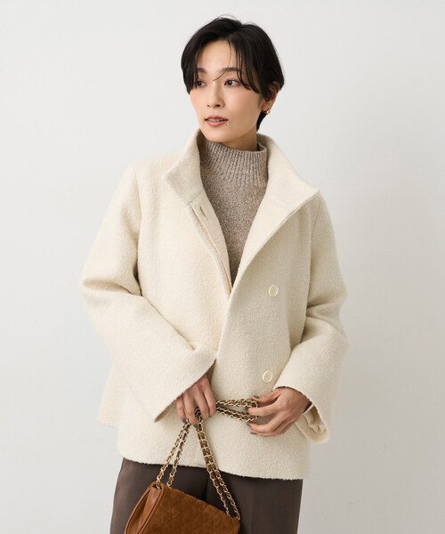 UNTITLED（アンタイトル）の「【ツイード風/スタンドカラー】ファンシーヘリンボンコート（その他アウター・レディース・オフホワイト/ブラック・03/02/01/00）」の2枚目の写真