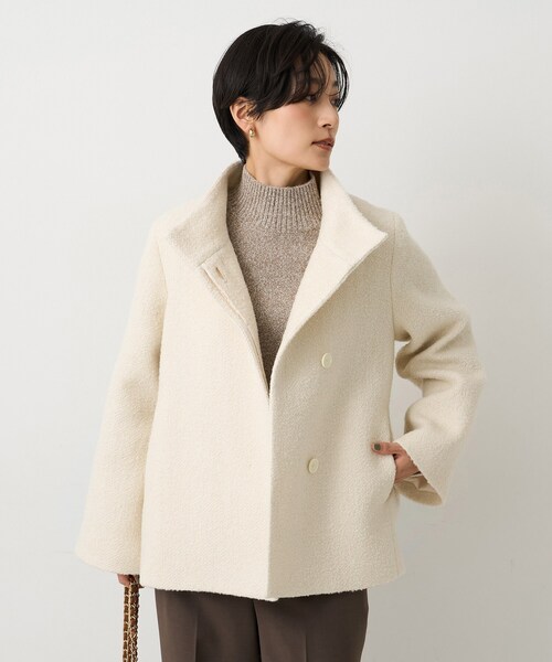 UNTITLED（アンタイトル）の「【ツイード風/スタンドカラー】ファンシーヘリンボンコート（その他アウター・レディース・オフホワイト/ブラック・03/02/01/00）」の4枚目の写真