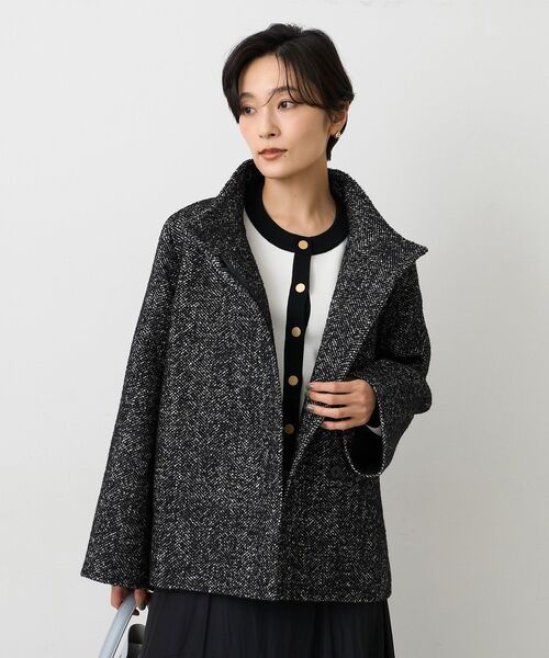 UNTITLED（アンタイトル）の「【ツイード風/スタンドカラー】ファンシーヘリンボンコート（その他アウター・レディース・オフホワイト/ブラック・03/02/01/00）」の9枚目の写真
