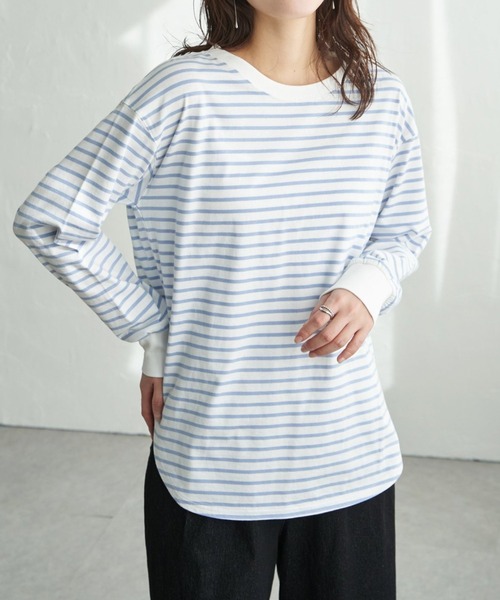 ikka（イッカ）の「【プチプラ1990円（税抜）】コットンUVケア裾ラウンドロンT（Tシャツ/カットソー・レディース・グレー/ホワイト/オフホワイト/サックスブルー/ブラック・L/M/S）」の5枚目の写真