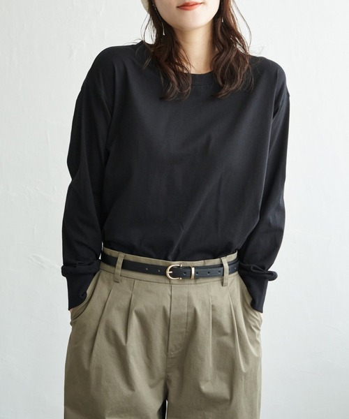 ikka（イッカ）の「【プチプラ1990円（税抜）】コットンUVケア裾ラウンドロンT（Tシャツ/カットソー・レディース・グレー/ホワイト/オフホワイト/サックスブルー/ブラック・L/M/S）」の2枚目の写真