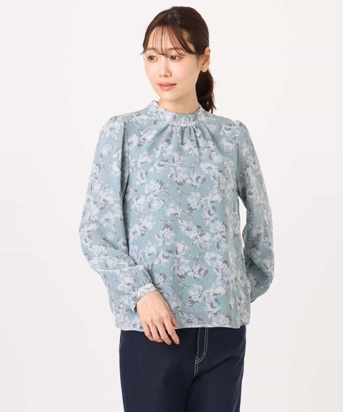 MK MICHEL KLEIN(エムケーミッシェルクラン)の「ボウタイ付き花柄シフォンブラウス/洗える(シャツ/ブラウス・レディース・ネイビー/ミント・38)」の13枚目の写真