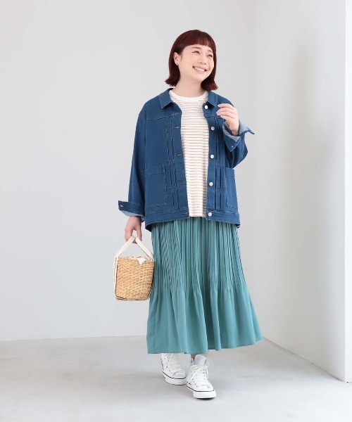 MB mint breeze（エムビーミントブリーズ）の「【L～5L 大きいサイズ】ソフトビンテージサテンプリーツスカート（スカート・レディース・ネイビー/グリーン・LL/3L/4L/5L）」の4枚目の写真