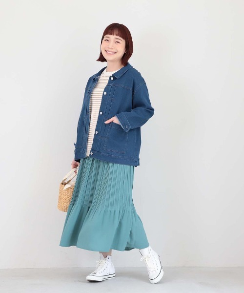 MB mint breeze（エムビーミントブリーズ）の「【L～5L 大きいサイズ】ソフトビンテージサテンプリーツスカート（スカート・レディース・ネイビー/グリーン・LL/3L/4L/5L）」の3枚目の写真