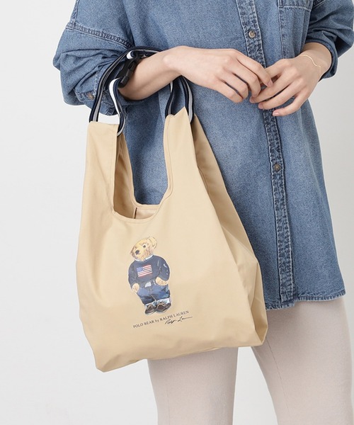 WEB限定】ミニレイントートバッグ ショルダー ベルト付き 'FLAG BEAR