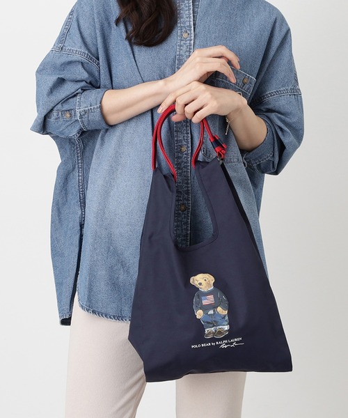 WEB限定】ミニレイントートバッグ ショルダー ベルト付き 'FLAG BEAR