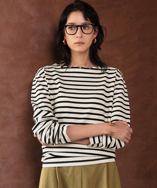 ELFRANK（エルフランク）の「【2026SS】スカラップネック ボーダーカットソー 長袖 きれいめ（Tシャツ/カットソー・レディース・ネイビー×ホワイト/ブラック×ホワイト/ホワイト×ブラック・M/L）」の11枚目の写真