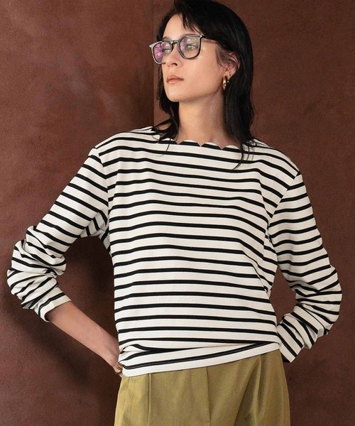 ELFRANK（エルフランク）の「【2026SS】スカラップネック ボーダーカットソー 長袖 きれいめ（Tシャツ/カットソー・レディース・ネイビー×ホワイト/ブラック×ホワイト/ホワイト×ブラック・M/L）」の12枚目の写真
