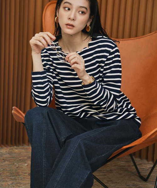 ELFRANK（エルフランク）の「【2026SS】スカラップネック ボーダーカットソー 長袖 きれいめ（Tシャツ/カットソー・レディース・ネイビー×ホワイト/ブラック×ホワイト/ホワイト×ブラック・M/L）」の18枚目の写真