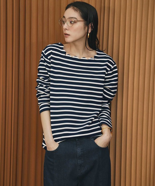 ELFRANK（エルフランク）の「【2026SS】スカラップネック ボーダーカットソー 長袖 きれいめ（Tシャツ/カットソー・レディース・ネイビー×ホワイト/ブラック×ホワイト/ホワイト×ブラック・M/L）」の20枚目の写真