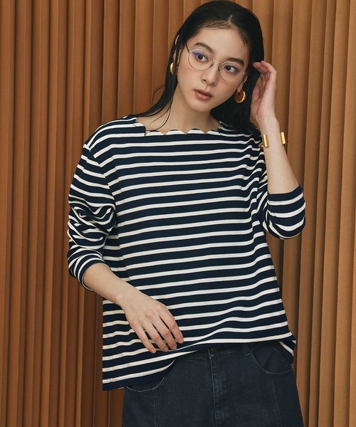 ELFRANK（エルフランク）の「【2026SS】スカラップネック ボーダーカットソー 長袖 きれいめ（Tシャツ/カットソー・レディース・ネイビー×ホワイト/ブラック×ホワイト/ホワイト×ブラック・M/L）」の21枚目の写真