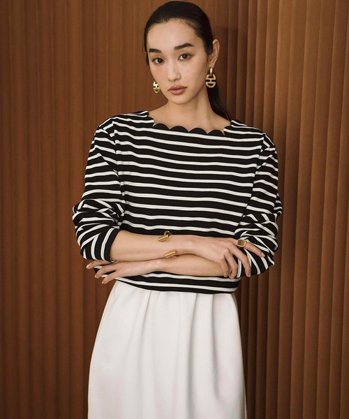 ELFRANK（エルフランク）の「【2026SS】スカラップネック ボーダーカットソー 長袖 きれいめ（Tシャツ/カットソー・レディース・ネイビー×ホワイト/ブラック×ホワイト/ホワイト×ブラック・M/L）」の22枚目の写真