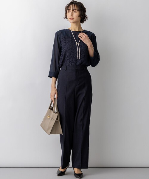 23区 S(ニジュウサンクチイサイサイズ)の「カットジャカードコンビ シアー ブラウス(シャツ/ブラウス・レディース・アイボリー系・32)」の5枚目の写真