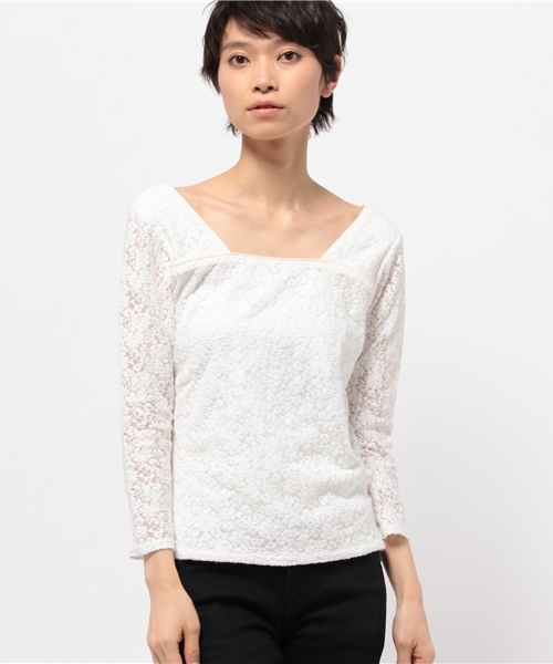 OUTLET（アウトレット）の「【WHO'S WHO gallery】AMレースT（Tシャツ/カットソー・レディース・ブラック/オフホワイト・FREE）」の2枚目の写真