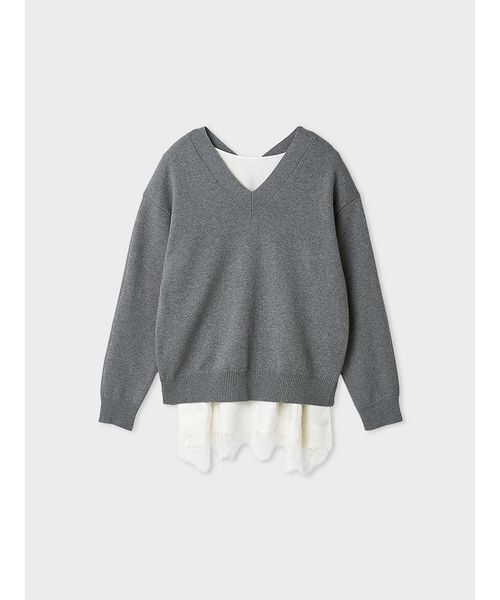 MIESROHE（ミースロエ）の「【洗える】綿カシミア×レースタンクSET（ニット/セーター・レディース・ライトブルー/ホワイト/グレー・F）」の2枚目の写真
