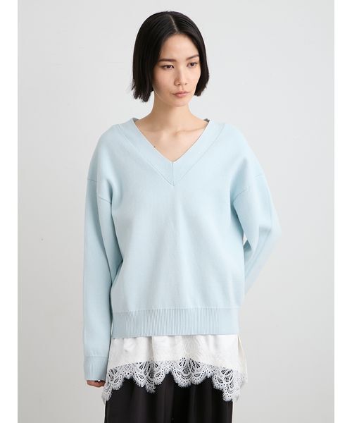 MIESROHE（ミースロエ）の「【洗える】綿カシミア×レースタンクSET（ニット/セーター・レディース・ライトブルー/ホワイト/グレー・F）」の3枚目の写真
