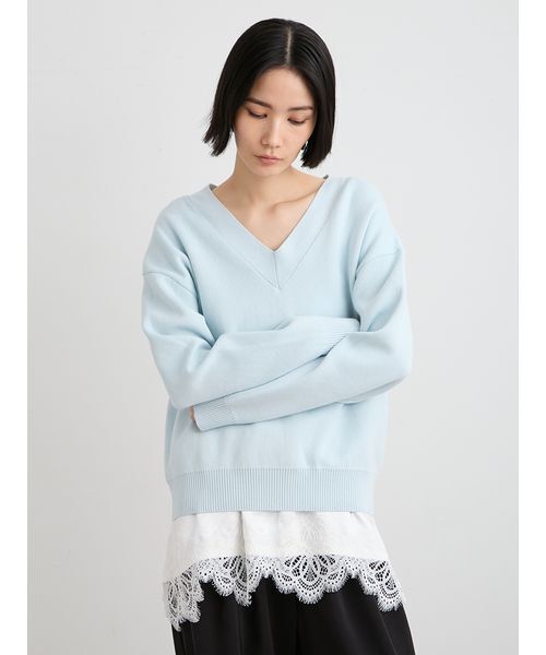 MIESROHE（ミースロエ）の「【洗える】綿カシミア×レースタンクSET（ニット/セーター・レディース・ライトブルー/ホワイト/グレー・F）」の4枚目の写真