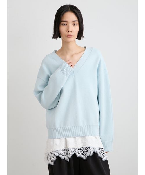 MIESROHE（ミースロエ）の「【洗える】綿カシミア×レースタンクSET（ニット/セーター・レディース・ライトブルー/ホワイト/グレー・F）」の6枚目の写真