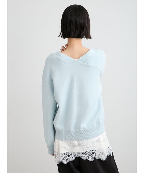 MIESROHE（ミースロエ）の「【洗える】綿カシミア×レースタンクSET（ニット/セーター・レディース・ライトブルー/ホワイト/グレー・F）」の7枚目の写真