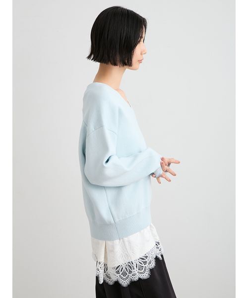 MIESROHE（ミースロエ）の「【洗える】綿カシミア×レースタンクSET（ニット/セーター・レディース・ライトブルー/ホワイト/グレー・F）」の8枚目の写真
