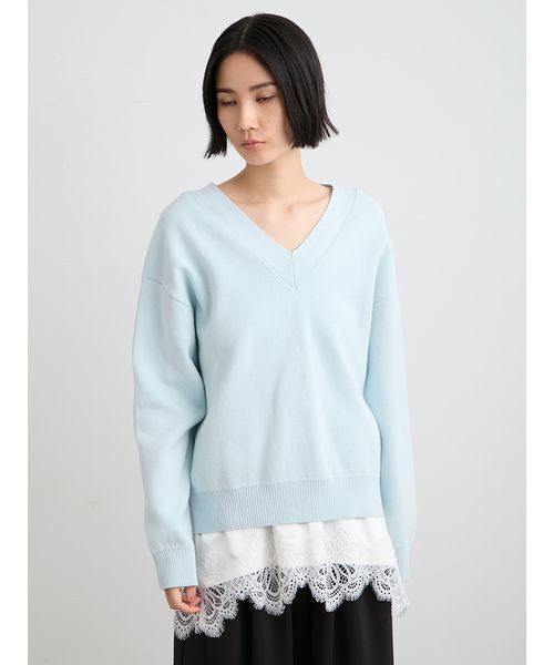 MIESROHE（ミースロエ）の「【洗える】綿カシミア×レースタンクSET（ニット/セーター・レディース・ライトブルー/ホワイト/グレー・F）」の13枚目の写真