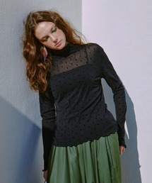 manana suerte（マニャーナスエルテ）の「シアーDOTハイネックトップス（Tシャツ/カットソー）」