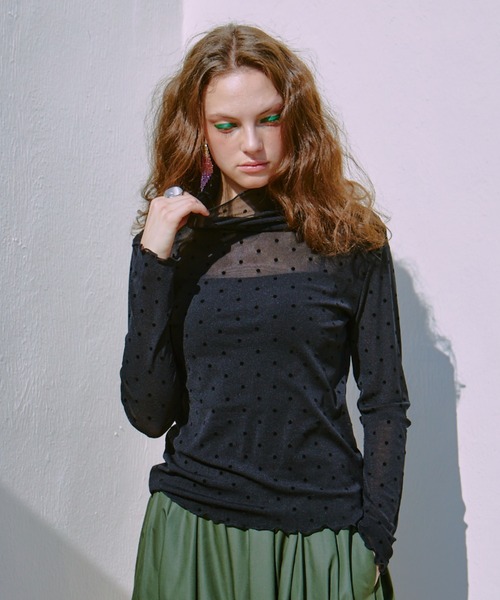 manana suerte(マニャーナスエルテ)の「シアーDOTハイネックトップス(Tシャツ/カットソー・レディース・ブラック/ホワイト・FREE)」の21枚目の写真