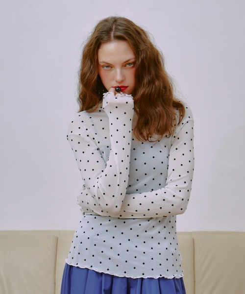 manana suerte(マニャーナスエルテ)の「シアーDOTハイネックトップス(Tシャツ/カットソー・レディース・ブラック/ホワイト・FREE)」の8枚目の写真