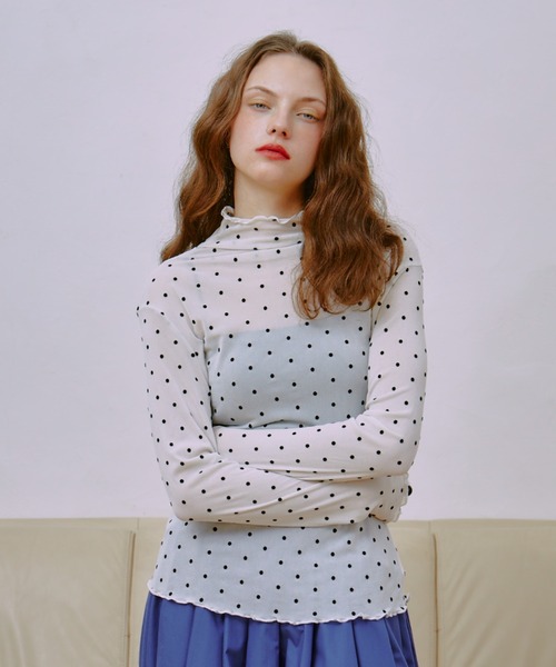 manana suerte(マニャーナスエルテ)の「シアーDOTハイネックトップス(Tシャツ/カットソー・レディース・ブラック/ホワイト・FREE)」の9枚目の写真