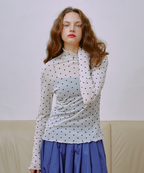 manana suerte(マニャーナスエルテ)の「シアーDOTハイネックトップス(Tシャツ/カットソー・レディース・ブラック/ホワイト・FREE)」の11枚目の写真