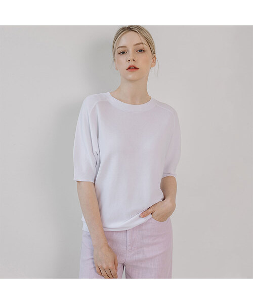 VASCARA(バスカラ)の「Round neck Raglan Half Sleeve knitwear (4colors)(Tシャツ/カットソー・レディース・ブラック/カーキ/ホワイト/コーラルピンク・FREE)」の2枚目の写真
