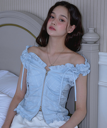 Two-way Frill Ribbon Sleeveless [Summer Blue]