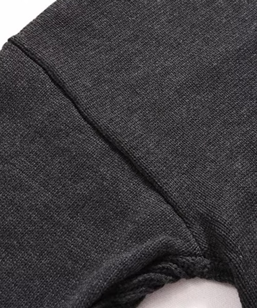 NOWLE（ノウル）の「【NOWLE】袖リブ切り替え 畦編みスリーブ クルーネックニット（ニット/セーター・メンズ・ブラック・LARGE/MEDIUM）」の2枚目の写真