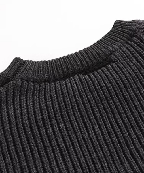 NOWLE（ノウル）の「【NOWLE】袖リブ切り替え 畦編みスリーブ クルーネックニット（ニット/セーター・メンズ・ブラック・LARGE/MEDIUM）」の6枚目の写真