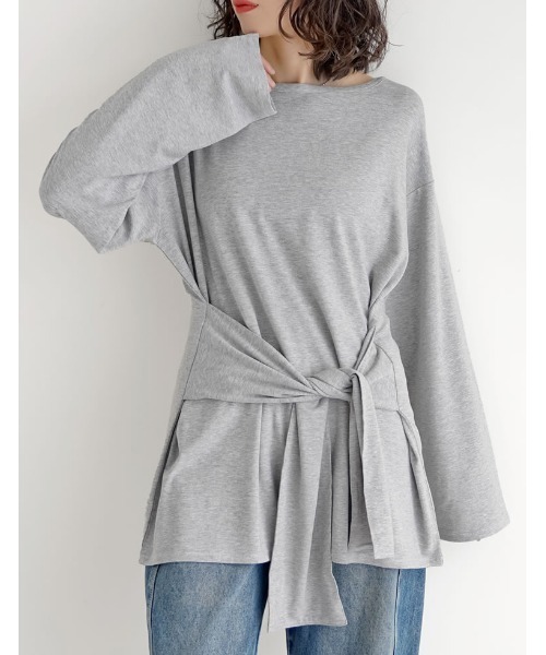 Re:EDIT（リエディ）の「[2026S/S COLLECTION]アンチピリングウエストリボンチュニックトップス（Tシャツ/カットソー・レディース・杢グレー/ブラウン/ライトブルー/アイボリー/ブラック・LARGE/MEDIUM）」の9枚目の写真