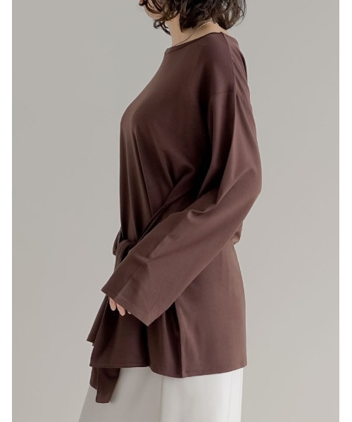 Re:EDIT（リエディ）の「[2026S/S COLLECTION]アンチピリングウエストリボンチュニックトップス（Tシャツ/カットソー・レディース・杢グレー/ブラウン/ライトブルー/アイボリー/ブラック・LARGE/MEDIUM）」の14枚目の写真