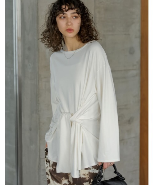 Re:EDIT（リエディ）の「[2026S/S COLLECTION]アンチピリングウエストリボンチュニックトップス（Tシャツ/カットソー・レディース・杢グレー/ブラウン/ライトブルー/アイボリー/ブラック・LARGE/MEDIUM）」の16枚目の写真